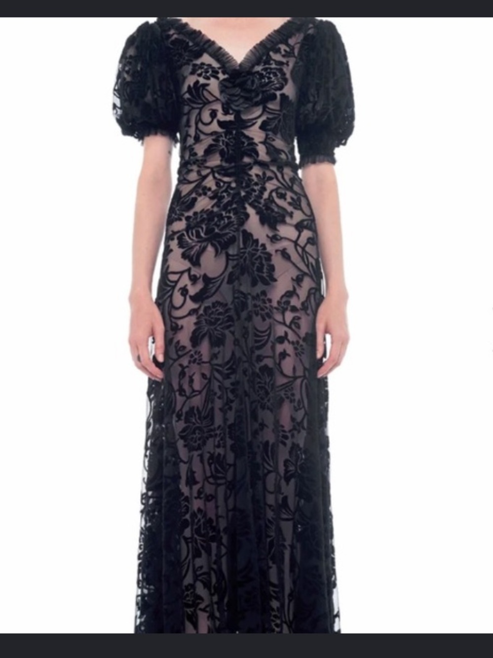 EUC worn once. Norma Kamali Elegant Black Floral Lace Evening Dress